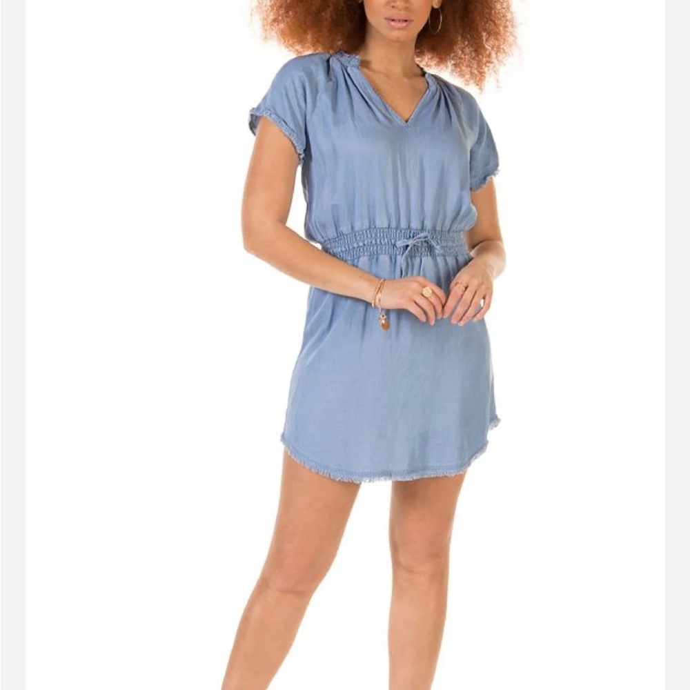 Dex Blue Tunic Midi Dress with Tie Front L